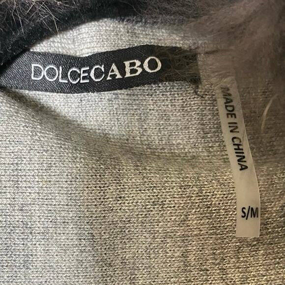 Dolce Cabo Gray Geometric Print Cape Vest With Raccoon Fur Collar Sz S/M - Picture 3 of 3